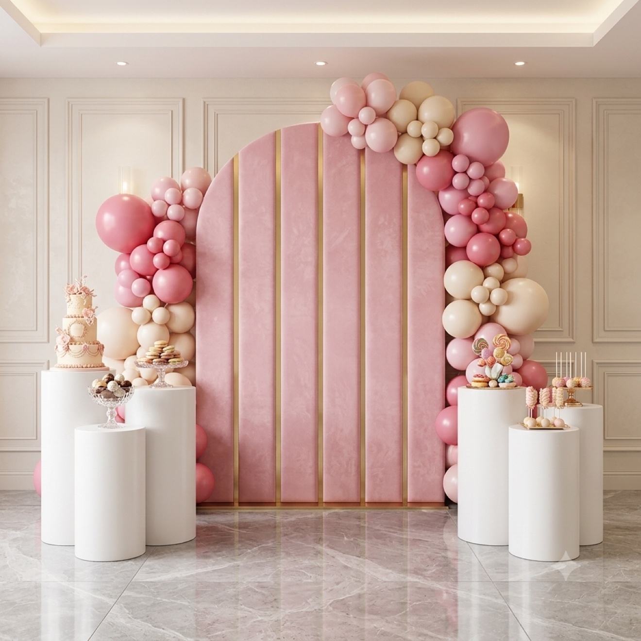 Arche en velours rose décorée de ballons — Dodoconcept